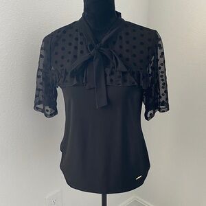 Nine West Black Sheer Polka Dot Blouse